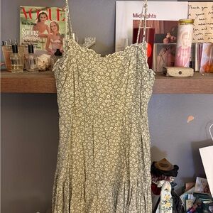 Tiered Floral Spaghetti-Strap Mini Dress in Sage Green